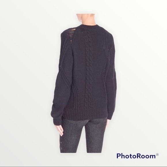 FRAME DENIM x REVOLVE Black Thread Bare Cable Knit Pullover Sweater Size Large - Picture 3 of 11